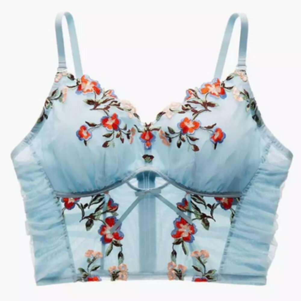 Blue Floral Embroidered Bustier - 36 A/B